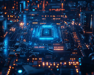 Aufkleber - detailed circuit board with glowing blue pathways and lights