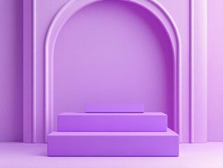 Poster - Stylish Minimalist Purple Display with Geometric Forms and Elegant Arch in a Contemporary Art Space for Creative Inspiration and Design Concepts