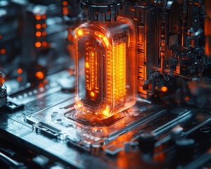 Aufkleber - high tech micro assembly factory with glowing components and circuits