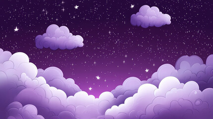 Wall Mural - night sky painting featuring clouds and stars dreamy purple space wallpaper with a cute abstract cel