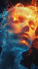 Poster - Vibrant digital face with fiery and cool elements