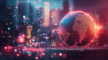 Poster - Investment banking future with smart financial technology, a futuristic globe, and wealth strategies.
