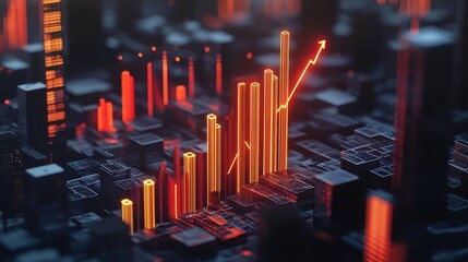 Poster - Investment growth potential represented by an illuminated financial histogram and an ascending red arrow.