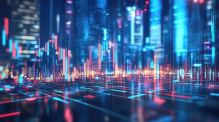 Poster - Investment market trends with futuristic stock analytics, financial risk assessment, and wealth accumulation.