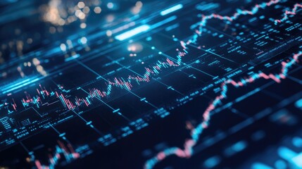 Poster - Investment market trends with futuristic stock analytics, financial risk assessment, and wealth accumulation.