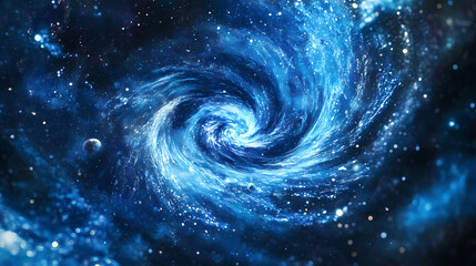 a mesmerizing display of swirling blue particles creates a cosmic vortex in deep space. cosmic - gal