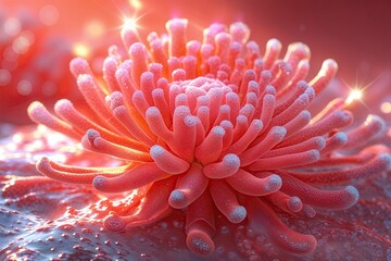 Poster - luminous coral gradient with textured surface and illuminated highlights