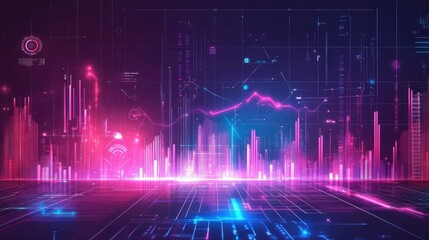 Poster - Smart business growth concept with digital innovation, economic success charts, and futuristic visuals.