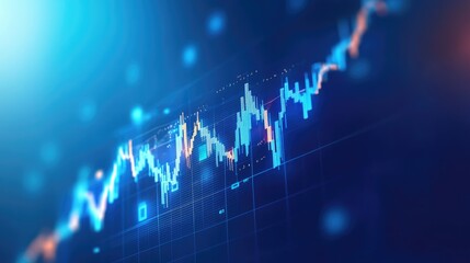 Poster - Stock market investment and economic expansion visualized with a blue growth chart and analytics.