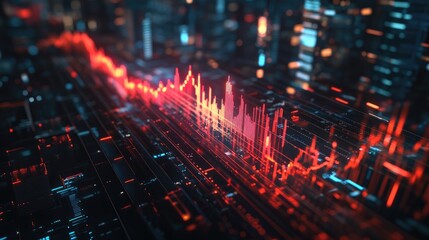 Poster - Stock market trends showing an illuminated histogram and a sharp red success arrow moving upward.