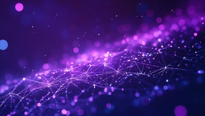 Fototapete - Vibrant Abstract Background with Sparkling Lights and Connecting Lines in Purple and Blue for Technology and Design Media Projects