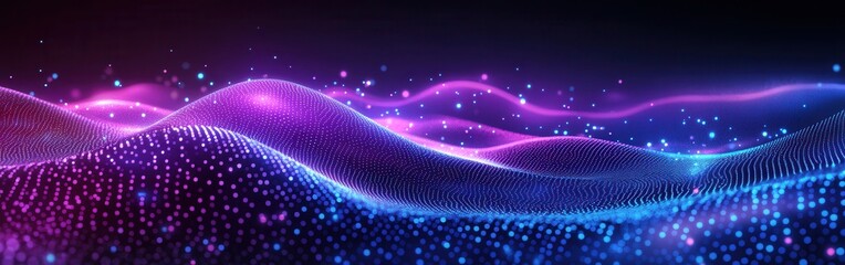 Poster - Vibrant and Colorful Abstract Waves with Bright Particles Creating a Stunning Light Show in a Dark Background