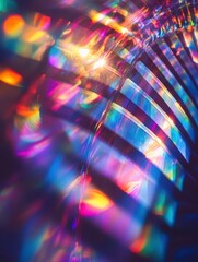 Poster - Vibrant Colorful Light Reflection Through Glass Prism Creating Abstract Patterns and Shapes in Soft Focus Imagery for Artistic Backgrounds and Designs