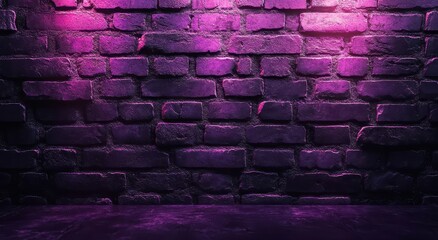 Poster - Vibrant Purple Neon Lights Against Textured Dark Brick Wall Background For Creative Design and Artistic Projects