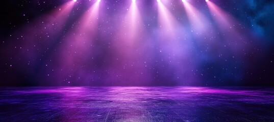 Poster - Vibrant Stage with Colorful Spotlights Illuminating a Mystical Background for Live Performances and Events in a Nightclub Setting