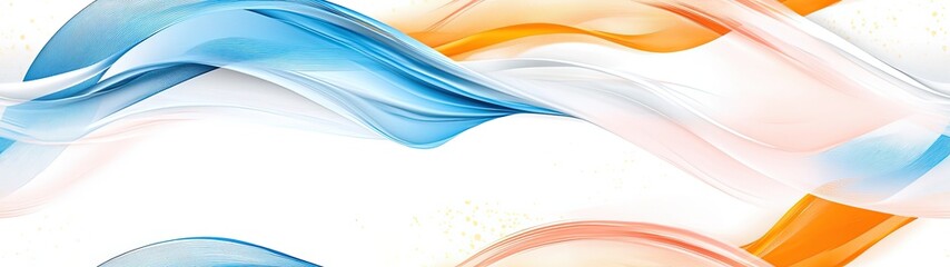 Poster - Abstract Waves in Blue, Orange, and White with Soft Gradients for Background Designs