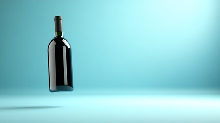 Poster - Floating Wine Bottle on Light Blue Background