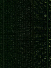 digital binary code on dark bg with alert map