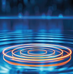 Poster - Abstract Representation of Quantum Gravity Waves in Vibrant Blue and Orange Colors