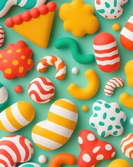 Poster - Colorful abstract shapes and patterns on a teal background.