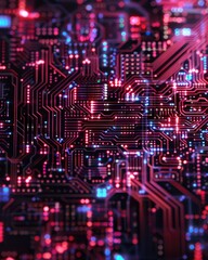Poster - A vibrant, close-up view of a circuit board featuring intricate wiring and colorful LED lights, showcasing the complexity of modern technology.