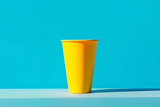 Bright Yellow Cup on Turquoise Background