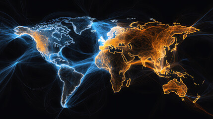 Poster - Global connectivity visualization world map digital artwork abstract environment aerial view data representation