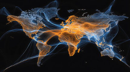 Poster - Global connectivity visualization world map data representation digital environment aerial view connectivity concept