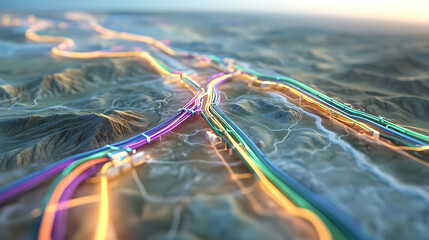 Poster - Dynamic transportation routes visualization urban landscape digital render aerial view conceptual analysis