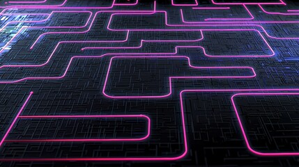 Fototapete - Exploring neon pathways digital realm abstract art futuristic environment top-down view technology concept