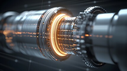 Poster - close up view of a glowing electromagnetic coil tightly wound around a metallic core creating an ind