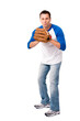 © Eric Hood - Man in baseball shirt and jeans with mitt glove isolated on white