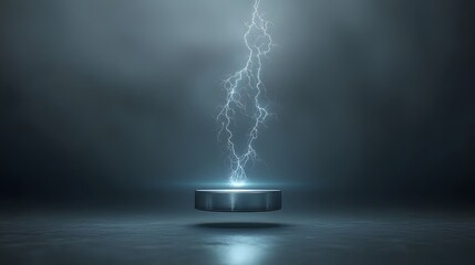 Poster - Detailed view of a dramatic magnetic levitation experiment showcasing a superconductor material hovering effortlessly above a powerful magnet