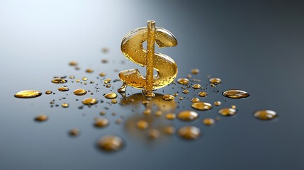 Aufkleber - Dramatic and shot of oil droplets forming a dollar sign symbol on a reflective surface under dramatic lighting effects