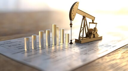 Leinwandbilder - High detail image of oil pump overlaying a bar chart of financial data highlighting rising costs and the economic impact of energy industry factors