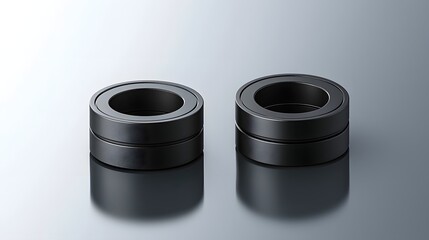 Poster - image of a circular matte black ring magnet placed on a reflective and minimalist backdrop showcasing the material and geometric design of the magnetic object
