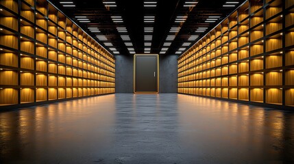 Aufkleber - photo of empty metal shelves inside a personal safe emphasizing the concept of financial emptiness and the lack of valuable possessions or assets stored within
