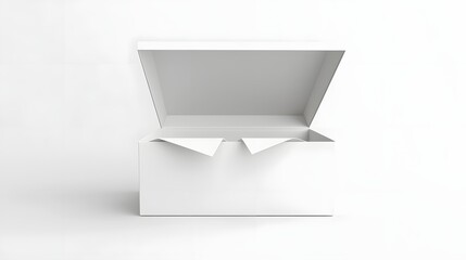 Poster - 3D rendering of a minimalist paper noodle box with a blank white exterior and a simple fold over top design  The box is presented in a clean studio style setting
