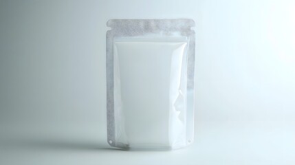 Poster - 3D render of a transparent stand up pouch with a matte frosted texture showcasing a simple and clean aesthetic design for product packaging or commercial merchandise display