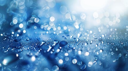 water droplets and glare on a blue background with soft lighting