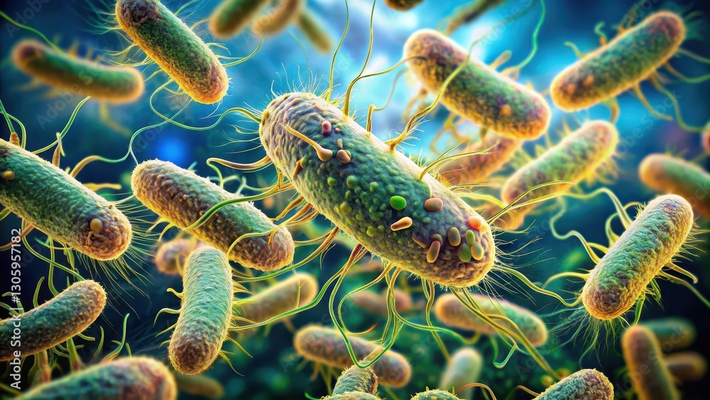 Ilustración de Stock Pseudomonas aeruginosa bacteria with flagella ...