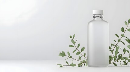 Poster - A modern minimalist frosted glass flask bottle with a slim neck and matte white cap  This stylish and sophisticated container is perfect for home decor product photography or commercial use