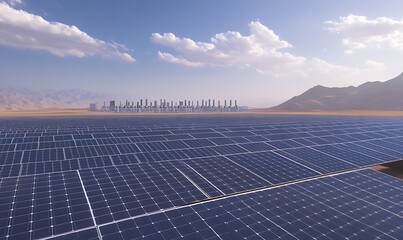 Aufkleber - Desert solar power plant showcasing renewable energy technology in a vast landscape.