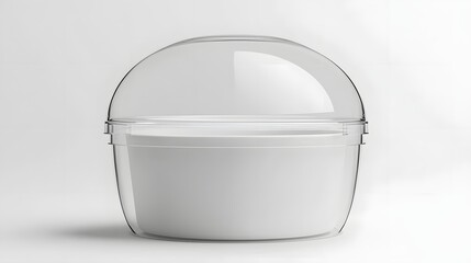Aufkleber - A photo of a clear plastic cupcake box with a dome shaped lid isolated on a clean white background  The transparent container showcases the dessert inside