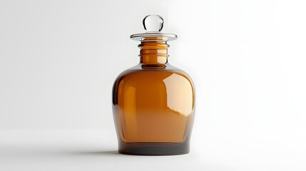 Poster - A photo of a round amber glass bottle with a classic apothecary style design and no labels  The bottle has a clean transparent appearance and a simple glass lid giving it an elegant