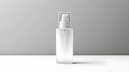 Aufkleber - A photo of a sleek and modern frosted airless pump bottle with a transparent cap designed for cosmetic or skincare product packaging  The minimalist