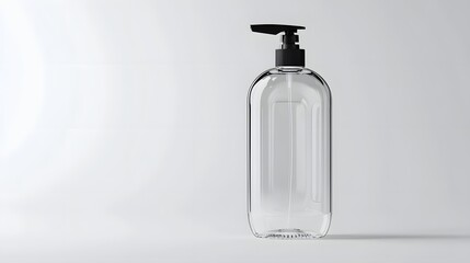 Aufkleber - A photograph of a clear plastic shampoo bottle with a flip top cap resting on a plain white background  The bottle is simple and minimalistic in design showcasing the transparency of the container