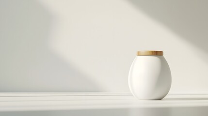 Aufkleber - A sleek and minimalist white ceramic jar with a natural bamboo lid highlighting an elegant and eco friendly aesthetic for contemporary home decor and styling