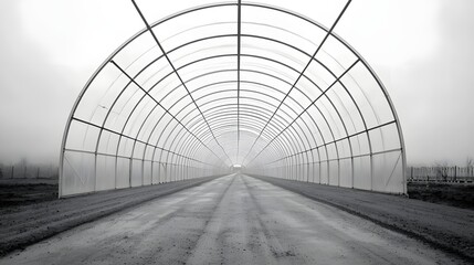 Aufkleber - A sleek minimalist monochrome image focusing on the structure and geometric patterns of a greenhouse  The architectural design and symmetry create a visually striking and abstract composition