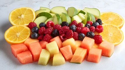 Poster - A Vibrant and Healthy Summer Fruit Salad Platter Showcasing a Delightful Arrangement of Berries Melons and Citrus Slices   A Refreshing and Nutritious Culinary Delight